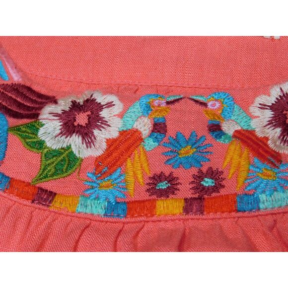 Impressions Embroidered Boho Top Birds Flowers Sz. L Coral Pink Naturecore - Picture 4 of 7